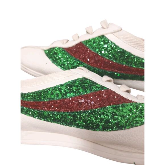 Gucci Falacer Lace Up Sneakers Men's Sz 7 White Leather Green Red Glitter Tennis - Picture 2 of 16